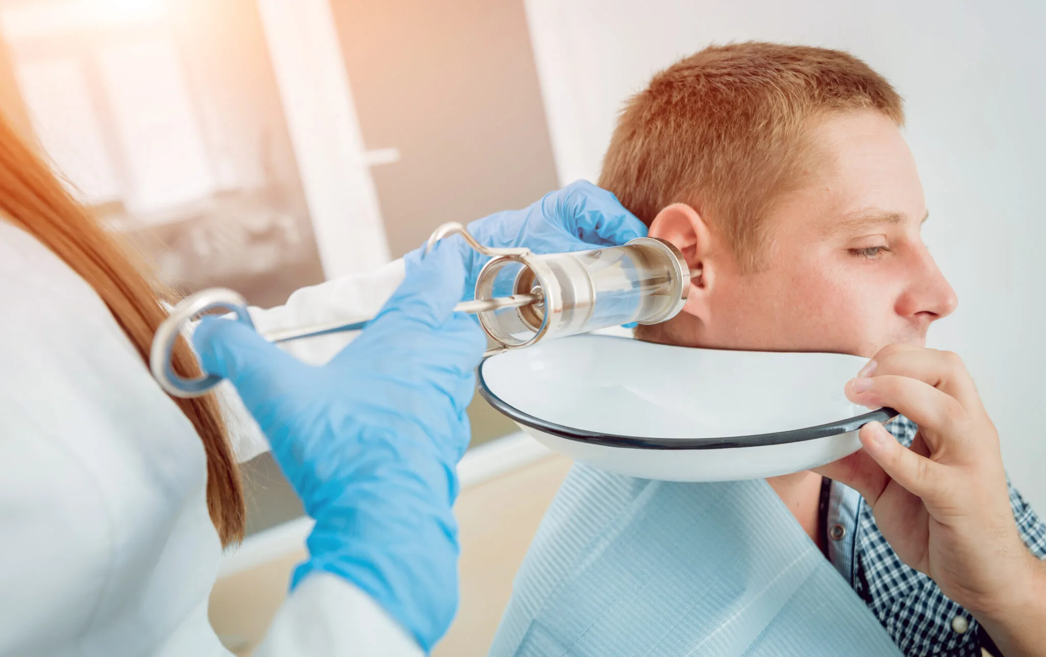 Peter Byrom patient undergoing ear wax checkup